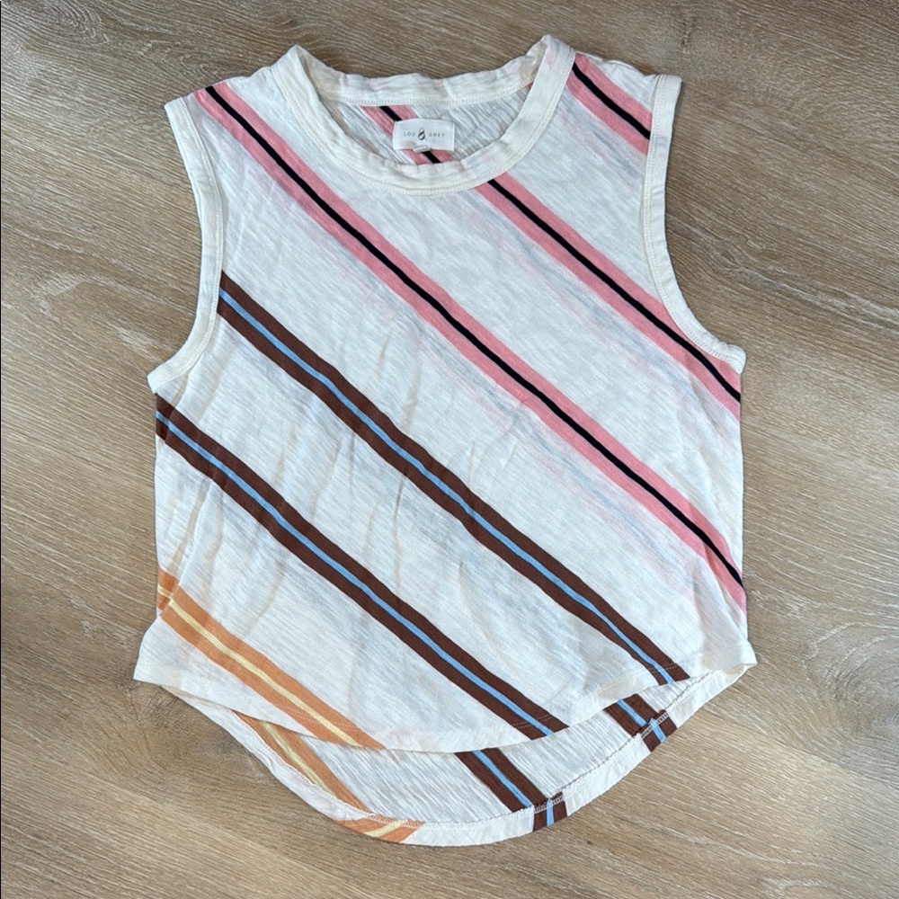 Lou & Grey Size S‎ Diagonal Striped Casual Summer Muscle Tee
